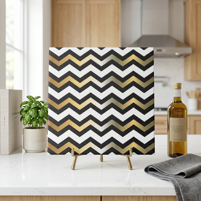 Modern Gold Black and White Zigzag Chevron Pattern Tile (Creator Uploaded)