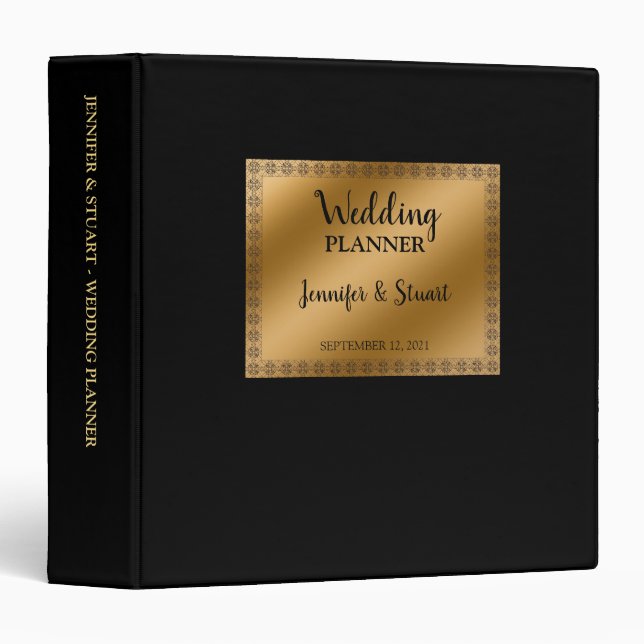 Modern gold black bride groom Wedding planner Binder (Front/Spine)