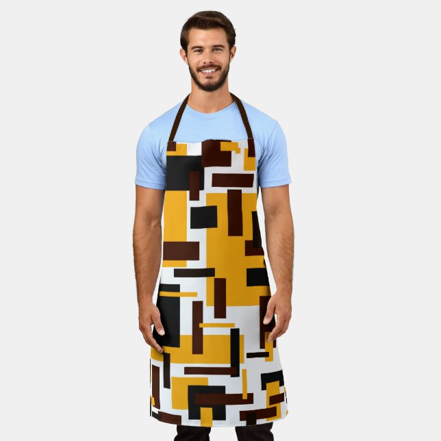 Modern Gold Black Brown Squares Geometric Pattern Apron (Worn)