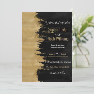 Modern Gold Black Brushstrokes Abstract Painting 