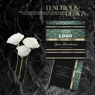 Modern Gold Black Forest Green Glitter add Logo Square Business Card