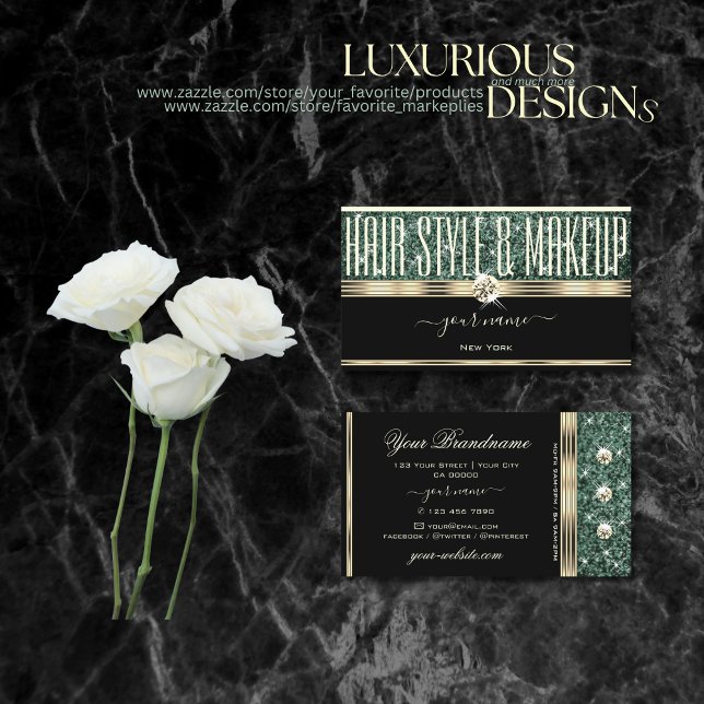 Modern Gold Black Forest Green Glitter Diamonds Business Card (Creator Uploaded)