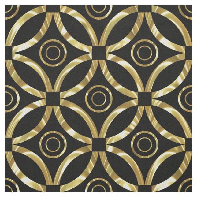Modern Gold & Black Geometric Pattern Fabric (Swatch)