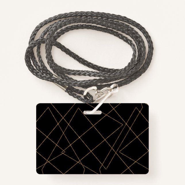 Modern Gold & Black Geometric Strokes Design Badge (Front with Lanyard)