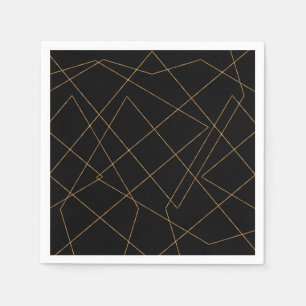 Modern Gold & Black Geometric Strokes Design Napkin