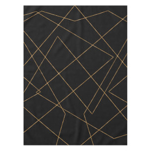 Modern Gold & Black Geometric Strokes Design Tablecloth