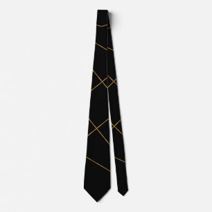 Modern Gold & Black Geometric Strokes Design Tie