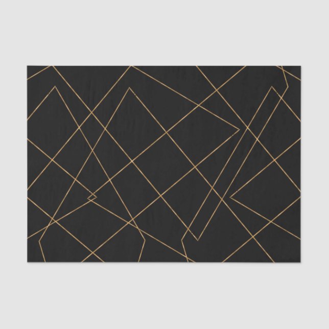Modern Gold & Black Geometric Strokes Design Tissue Paper (Front)