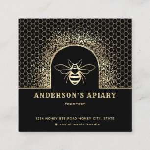 Modern gold black honey apiary beekeepers square business card