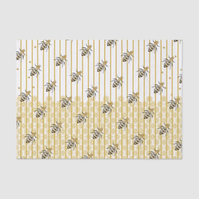 Modern Gold & Black Honey Bee Hive Tissue Paper (Front)