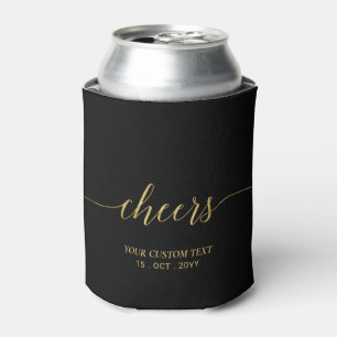 Modern Gold & Black Lettering Cheers Party Favour Can Cooler