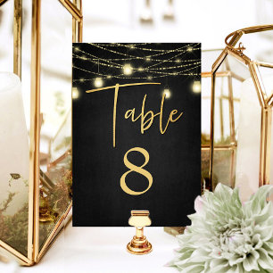 Modern Gold & Black Lights Elegant Script Table Number