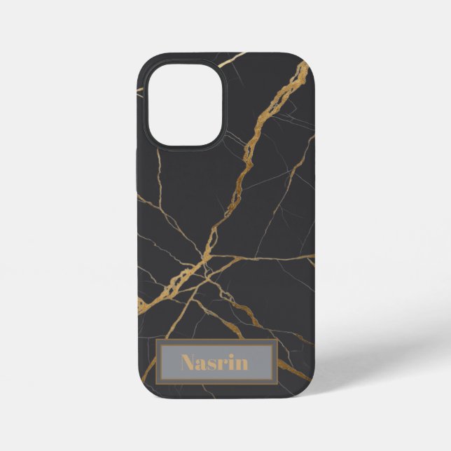 Modern Gold & black Marble  Minimalist Luxury  iPhone Case (Back)