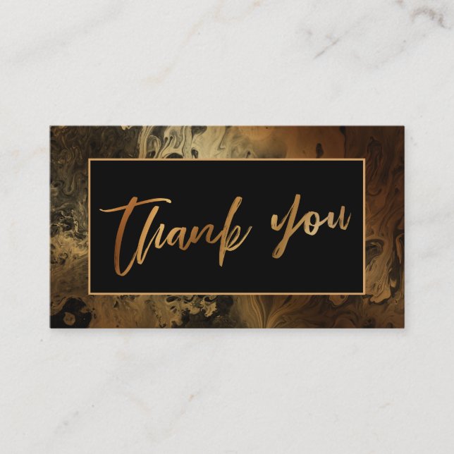 Modern Gold & Black Marbled Thank You Enclosure Card (Front)