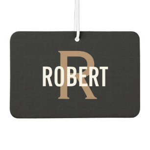 Modern gold black monogram name  air freshener