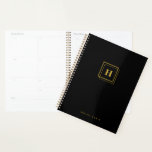 Modern Gold Black Monogram Name Organizer Planner<br><div class="desc">Classic faux gold monogram with name with black front and back covers.</div>
