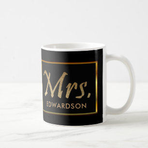 Modern gold & black Mrs. personalized wedding Coffee Mug