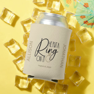 Modern Gold Black Name He put a Ring on it  Can Cooler