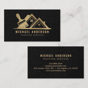 Modern Gold & Black Painting Service House Painter Business Card