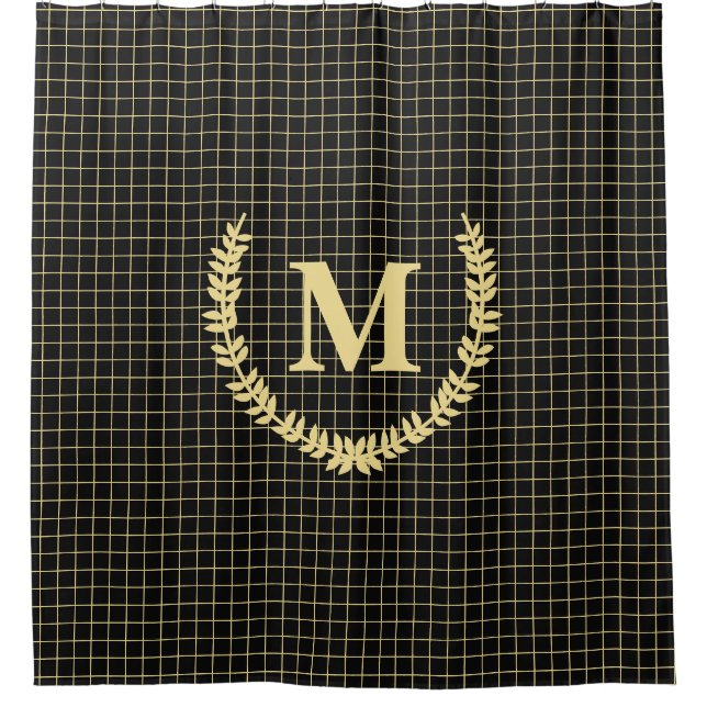 Modern Gold Black Pattern Monogram Bathroom Decor (Front)
