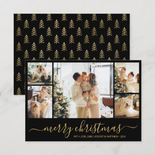 Modern Gold Black Photo Christmas Holiday Card