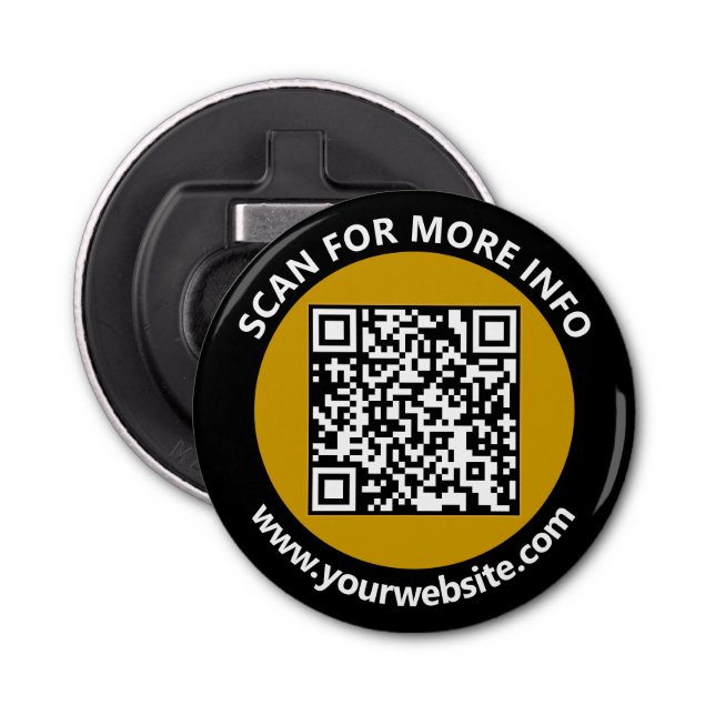 Modern Gold Black QR Code Custom White Text Bottle Opener (Front)