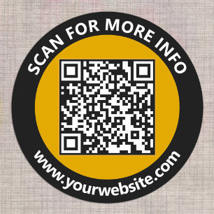 Modern Gold Black QR Code Custom White Text Classic Round Sticker