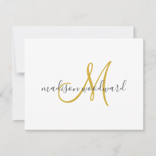 Modern Gold Black Script Monogram  Card