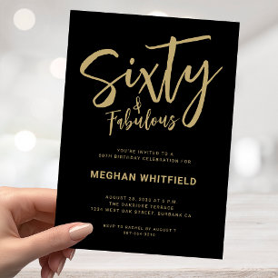 Modern Gold Black Sixty Script 60th Birthday Party Invitation