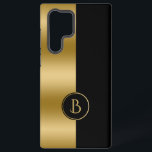 Modern Gold & Black Stripe Geometric Design 2 Samsung Galaxy Case<br><div class="desc">Modern gold and black split screen geometric design with a custom monogram.</div>