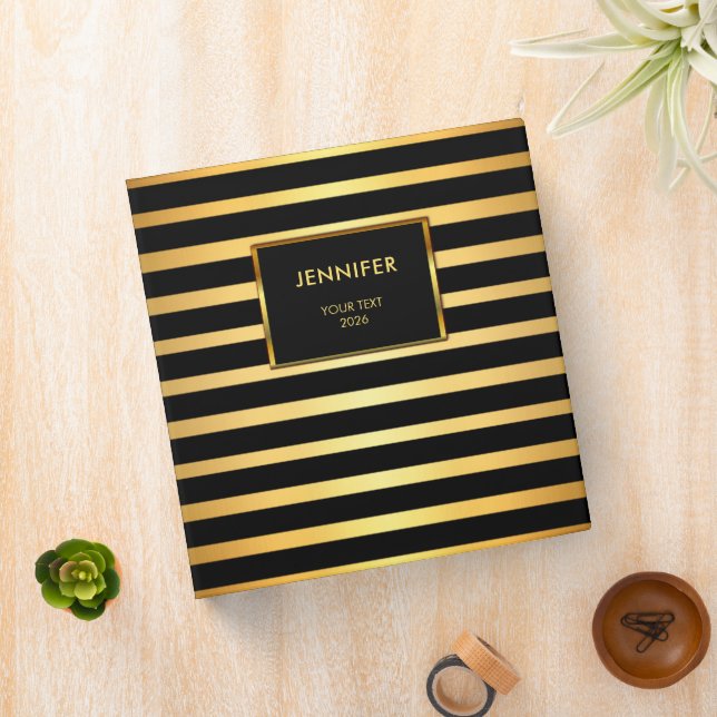 Modern gold black stripes professional binder (In Situ)