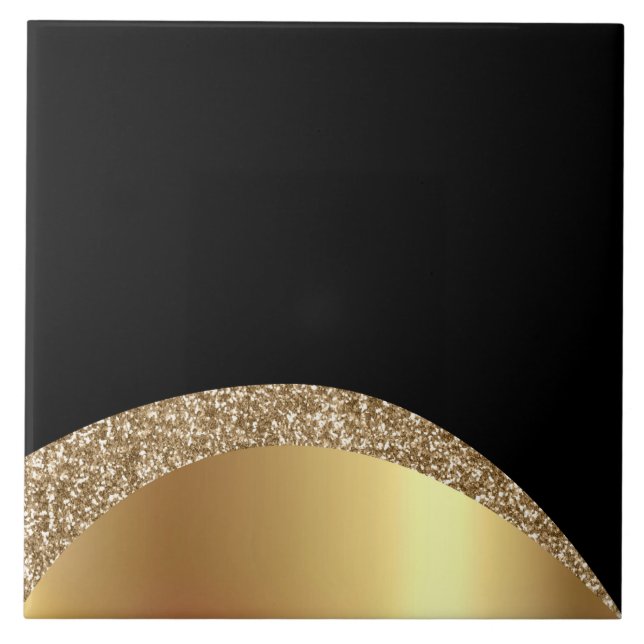Modern Gold Black Wave  Tile (Front)