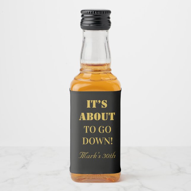 Modern Gold & Black Wedding Birthday Favour  Liquor Bottle Label (Front)
