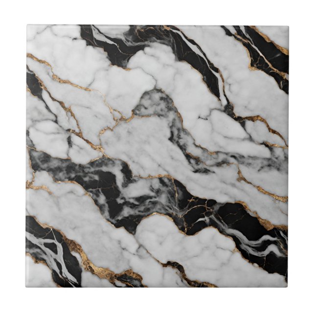 Modern Gold Black White Faux Marble Tile (Front)