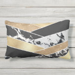 Modern Gold Black White Glitter Marble Geometric Lumbar Pillow<br><div class="desc">This modern and chic design is a glamourous infusion of elegance and class. It features a faux printed sparkly gold glitter sequin, black, gold foil, white marble, and black marble geometric colour blocks. Its arranged in a messy chevron pattern and stack with contrasting patterns and colours, giving it a stylish...</div>
