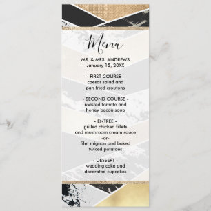 Modern Gold Black White Glitter Marble Geometric Menu