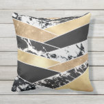Modern Gold Black White Glitter Marble Geometric Outdoor Pillow<br><div class="desc">This modern and chic design is a glamourous infusion of elegance and class. It features a faux printed sparkly gold glitter sequin, black, gold foil, white marble, and black marble geometric colour blocks. Its arranged in a messy chevron pattern and stack with contrasting patterns and colours, giving it a stylish...</div>