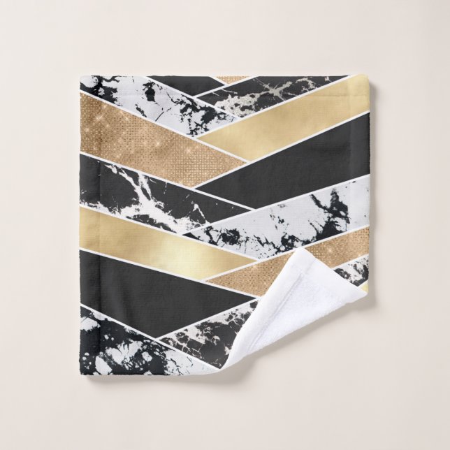 Modern Gold Black White Glitter Marble Geometric Wash Cloth (Wash Cloth)