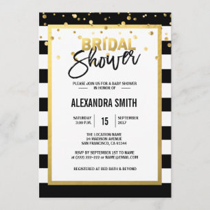 Modern Gold Black White Stripes Bridal Shower Invitation
