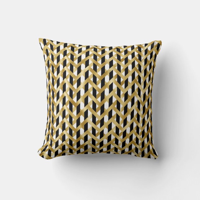 Modern gold black white weave symmetrical elegant throw pillow (Front)