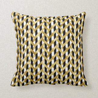 Modern gold black white weave symmetrical elegant throw pillow