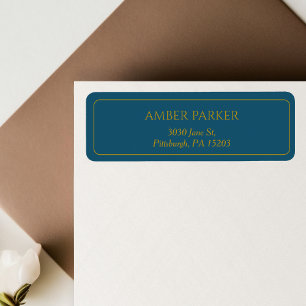 Modern Gold Blue Border Return Address Label