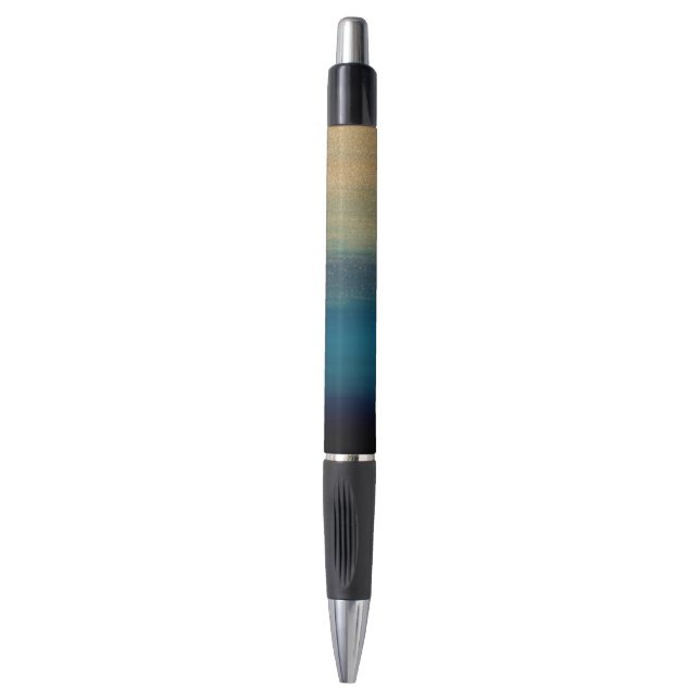 Modern Gold Blue Brush Strokes Painting Pen (Front Vertical)
