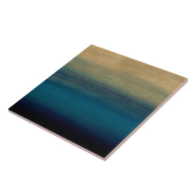 Modern Gold Blue Brush Strokes Painting Tile (Side)