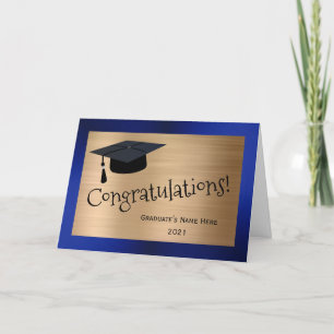 Modern Gold Blue Cap Congratulations Graduation Card