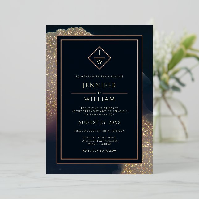 Modern Gold Blue Formal Classic Initial Elegant (Standing Front)