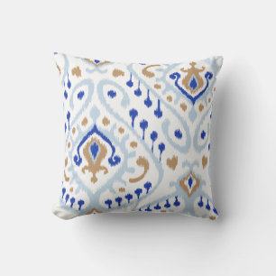 Modern gold blue girly ikat tribal pattern throw pillow