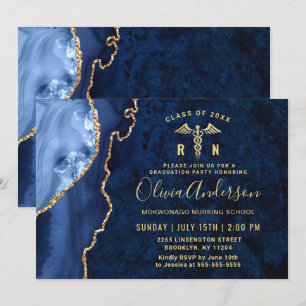 Modern Gold Blue Nursing School Graduation Party Invitation