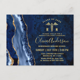 Modern Gold Blue RN Graduation Party Invitation Postcard