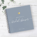 Modern Gold Blue Script Bridal Shower Guest Notebook<br><div class="desc">This modern printed gold heart calligraphy guest book is perfect for a simple yet beautiful bridal shower. The neutral design features your name and date of celebration in minimalist typography alongside a romantic and whimsical script. This is the dusty blue version but feel free to change the background colour to...</div>